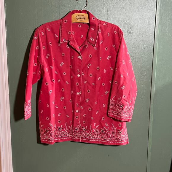 Casey Max Red Paisley Floral Print Cotton Shirt Size Large Western Style - Picture 1 of 5